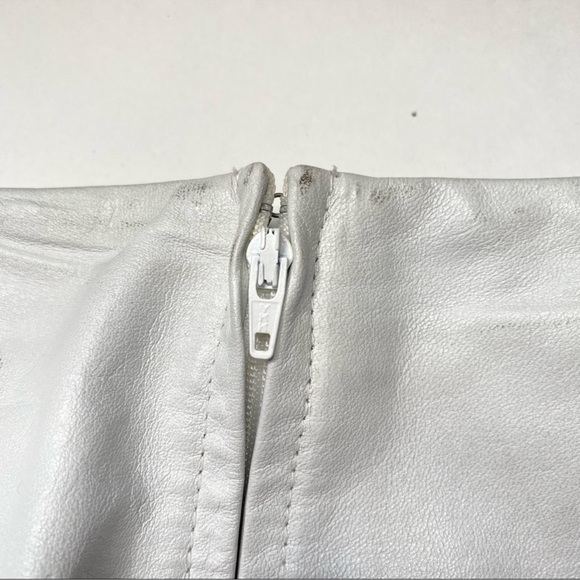 Vintage 90s Leather Mini Pencil Skirt White & Black Patch Detail Lined XS - Picture 12 of 16